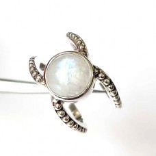 Majestic Rainbow moonstone Boho silver ring